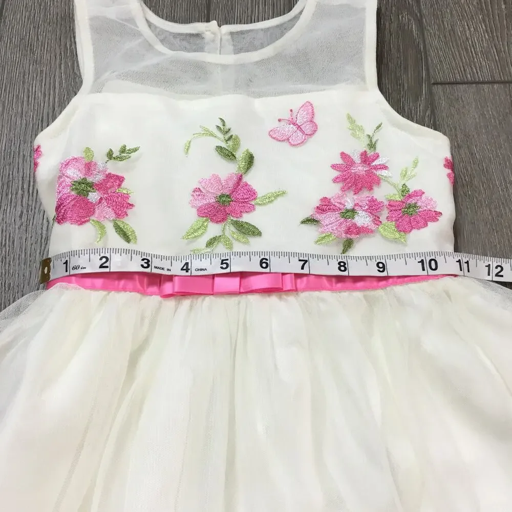 Jona Michelle Dress Girl's Size 6 White/Cream/Pink Floral Embroidery Spring New